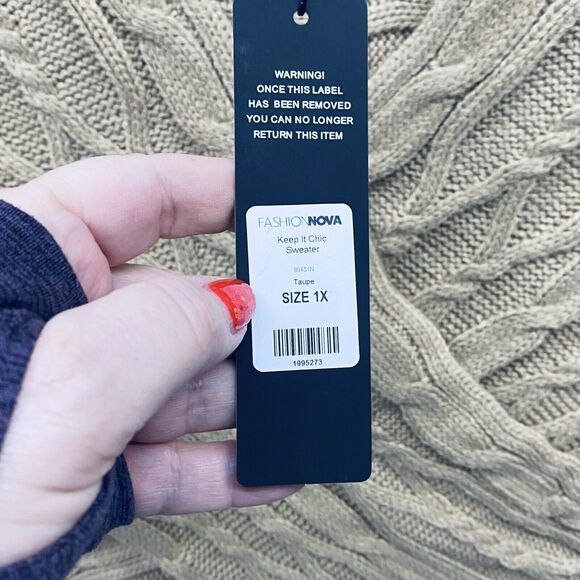 FASHION NOVA Sweater Womens Size 1X Keep It Chic Off the Shoulder Tan Top Crop - Picture 5 of 7